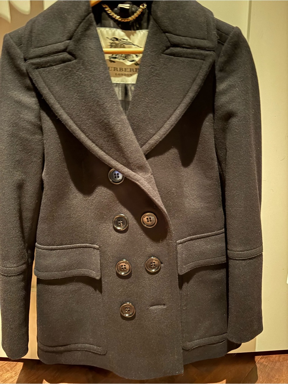 Burberry Black Wool Double-Breasted Peacoat